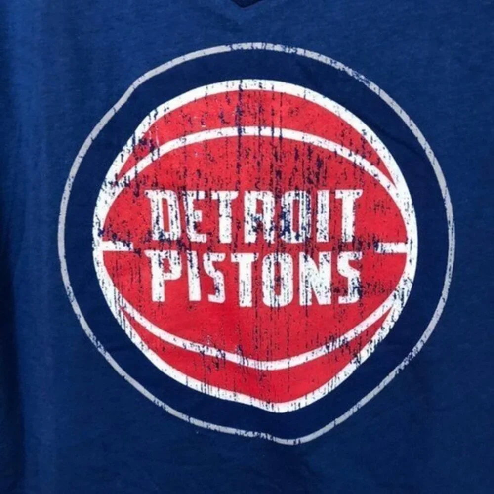 Detroit Pistons Shirt Blue Short Sleeve Basketball - Picture 2 of 5